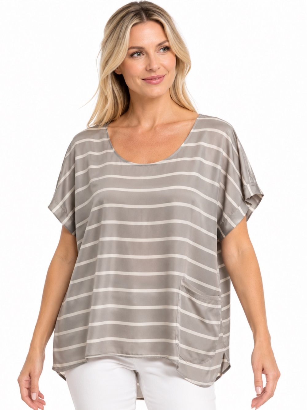 Gemma Silk Tan Short Sleeve Blouse